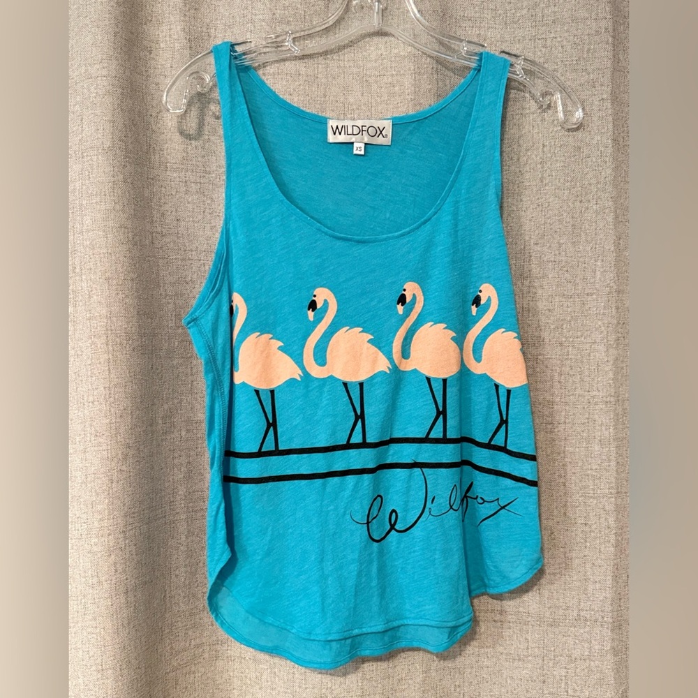 Wildfox | Teal Flamingo Graphic Tank Top | XS